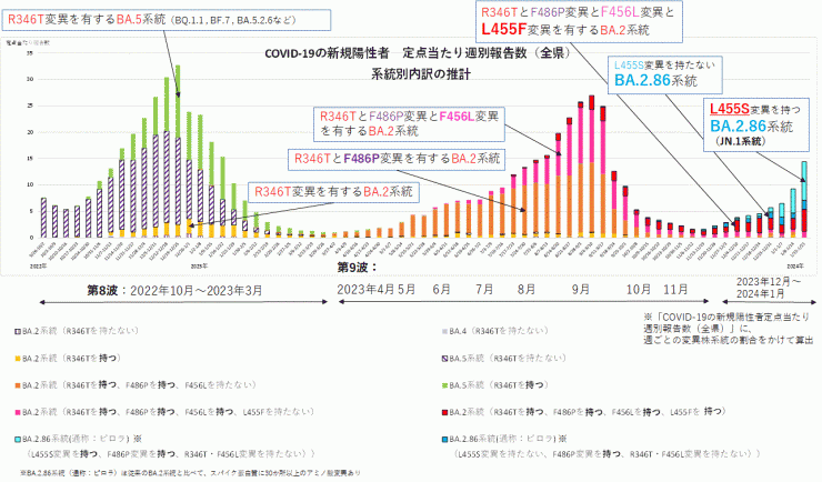 COVID-19新規陽性者定点当たり報告数系統別内訳の推計（2024年2月1日現在）