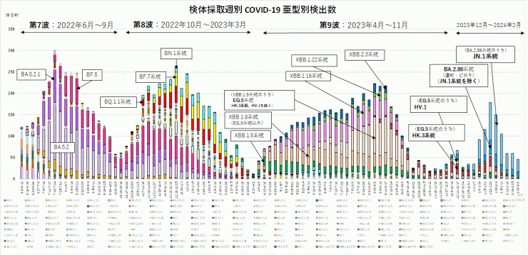 亜型別検出数の推移（2024年3月13日現在）