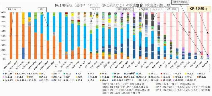 BA.2.86系統及びJN.1系統の内訳（2024年7月4日現在）