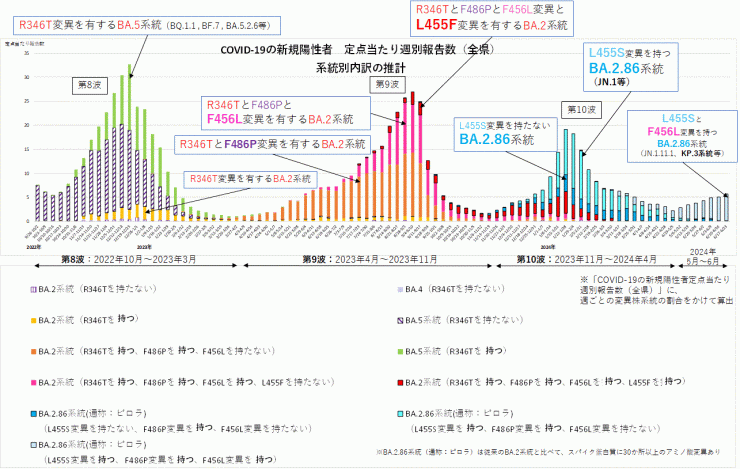 COVID-19新規陽性者定点当たり報告数系統別内訳の推計（2024年7月4日現在）