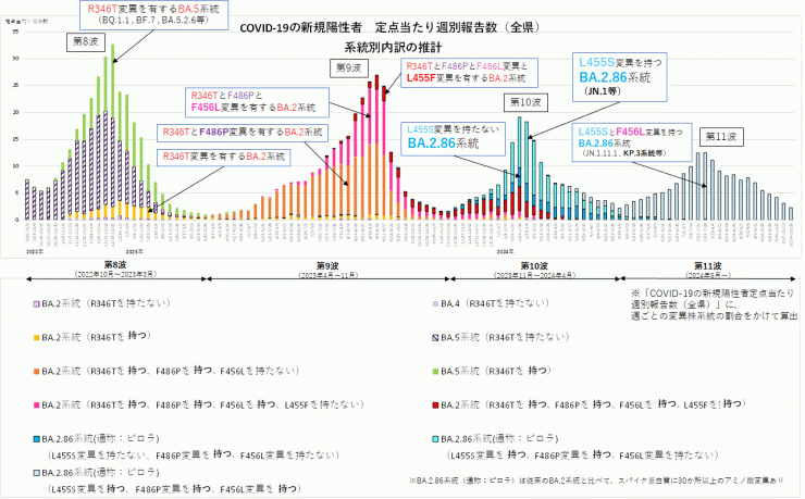 COVID-19新規陽性者定点当たり報告数系統別内訳の推計(2024年10月31日現在)