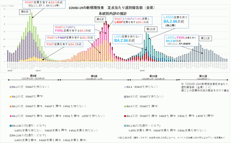 COVID-19新規陽性者定点当たり報告数系統別内訳の推計(2024年11月14日現在)