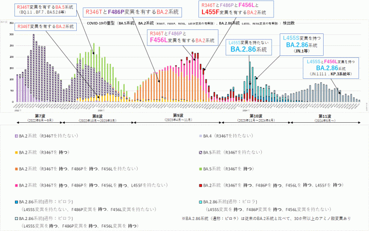 R346T変異とF486P変異とF456L変異とL455F変異に着目したグラフ（2024年11月14日現在）