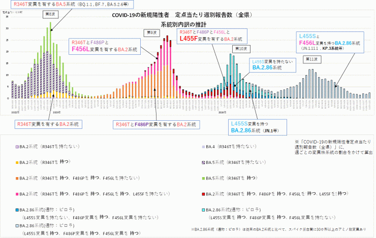 COVID-19新規陽性者定点当たり報告数系統別内訳の推計(2024年12月11日現在)